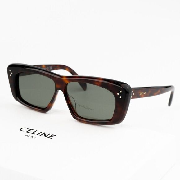 NEW Celine CL40259I 52N Havana Green Rectangle Unisex Sunglasses CL 40259I - Picture 1 of 12